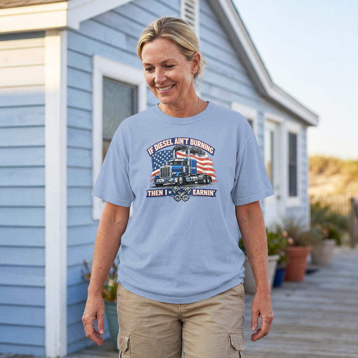 If Diesel Ain't Burning Trucker Shirt – American Flag Semi Truck Tee