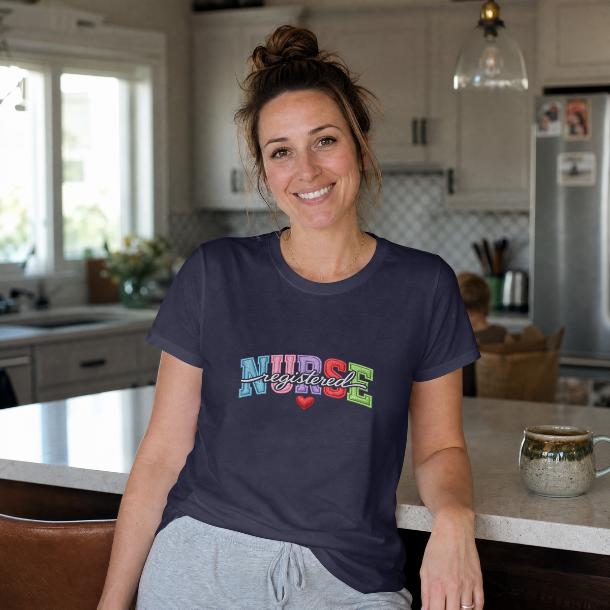 Registered Nurse Shirt – Faux Embroidered Varsity RN Tee