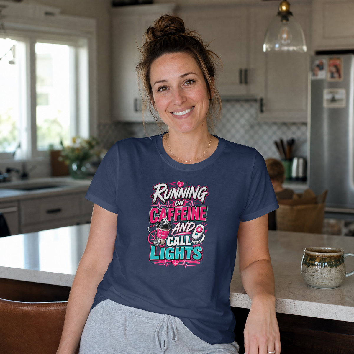 Running on Caffeine and Call Lights Funny Nurse Shirt