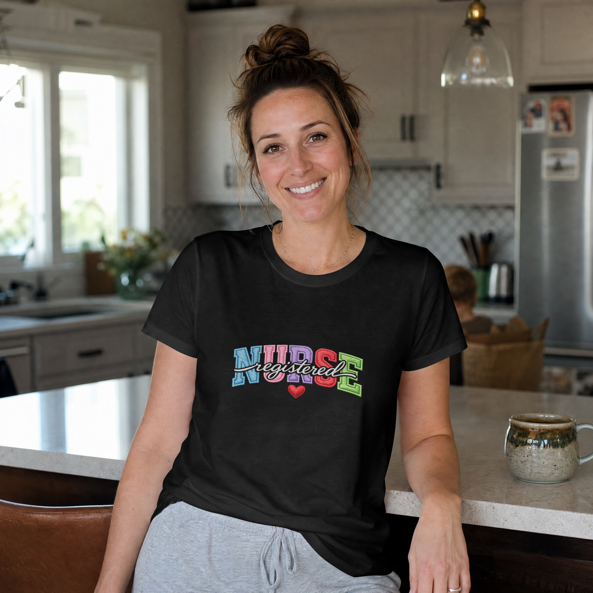 Registered Nurse Shirt – Faux Embroidered Varsity RN Tee
