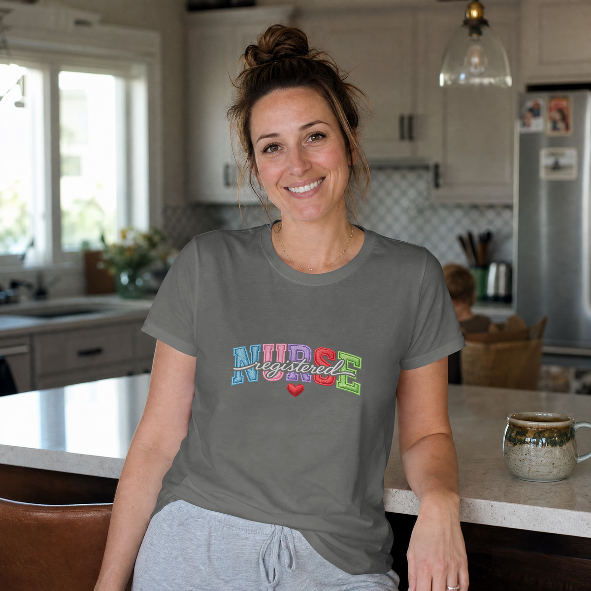 Registered Nurse Shirt – Faux Embroidered Varsity RN Tee