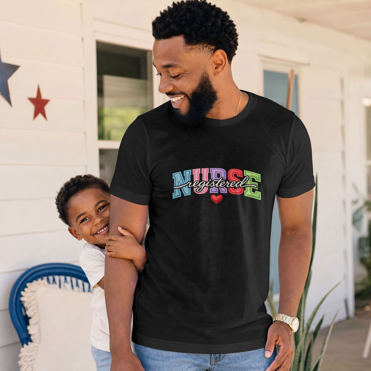 Registered Nurse Shirt – Faux Embroidered Varsity RN Tee