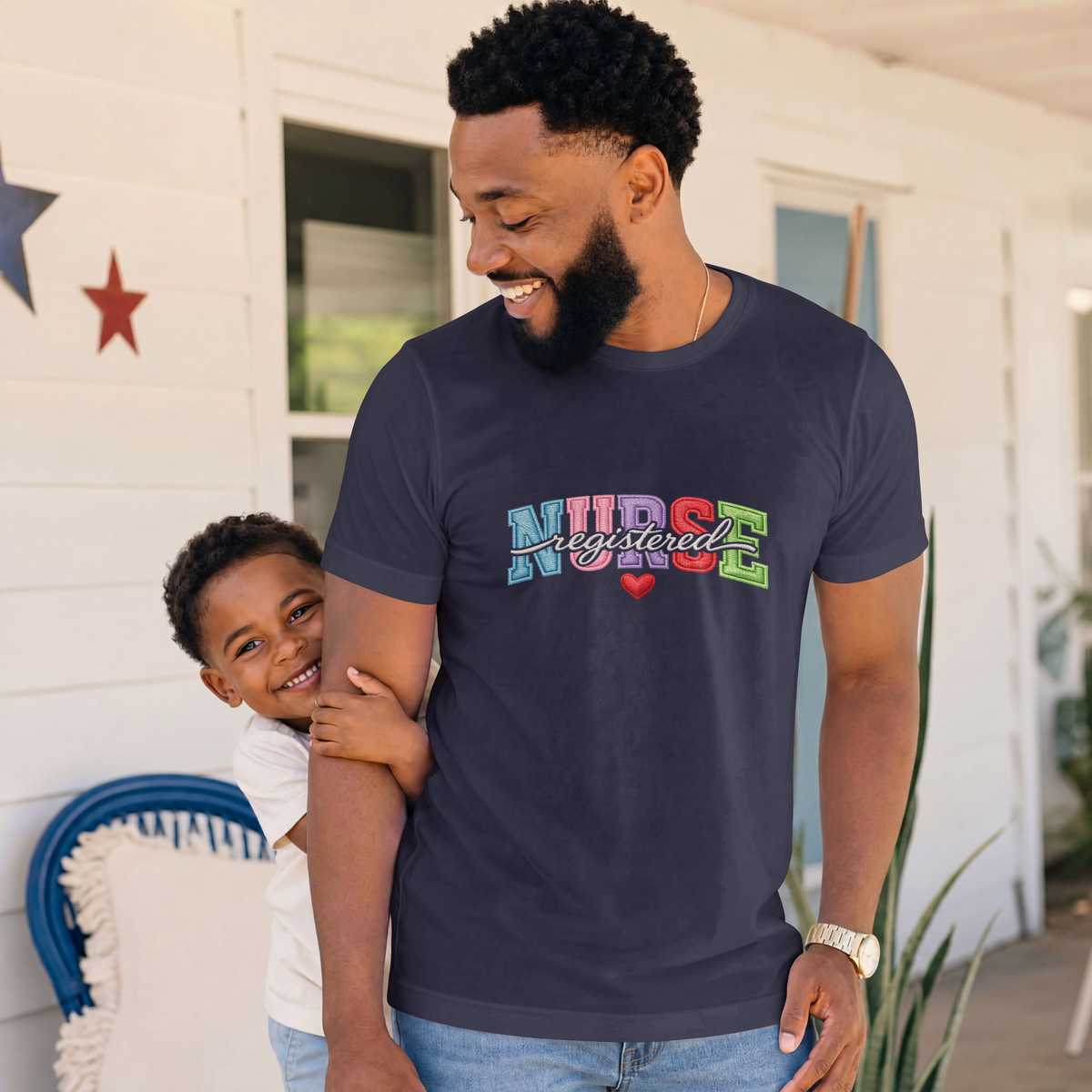 Registered Nurse Shirt – Faux Embroidered Varsity RN Tee