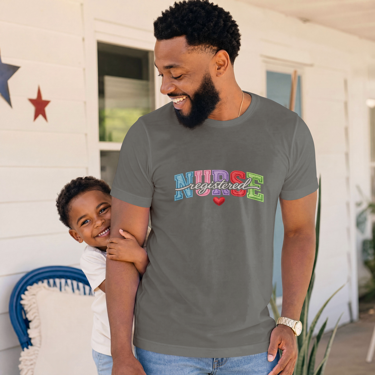 Registered Nurse Shirt – Faux Embroidered Varsity RN Tee