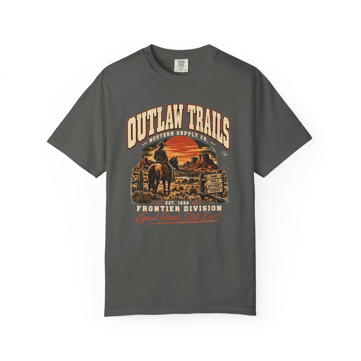 Outlaw Trails Vintage Western T-Shirt — Frontier Division Graphic Tee