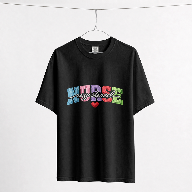 Registered Nurse T-Shirt – Faux Embroidered Pastel Varsity RN Shirt, Nurse Graduation Gift, Comfort Colors 1717