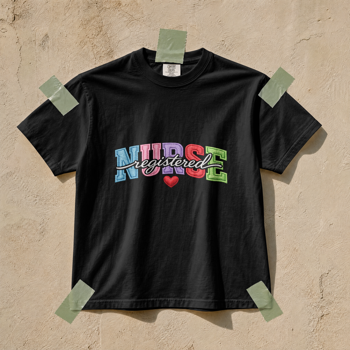 Registered Nurse Shirt – Faux Embroidered Varsity RN Tee