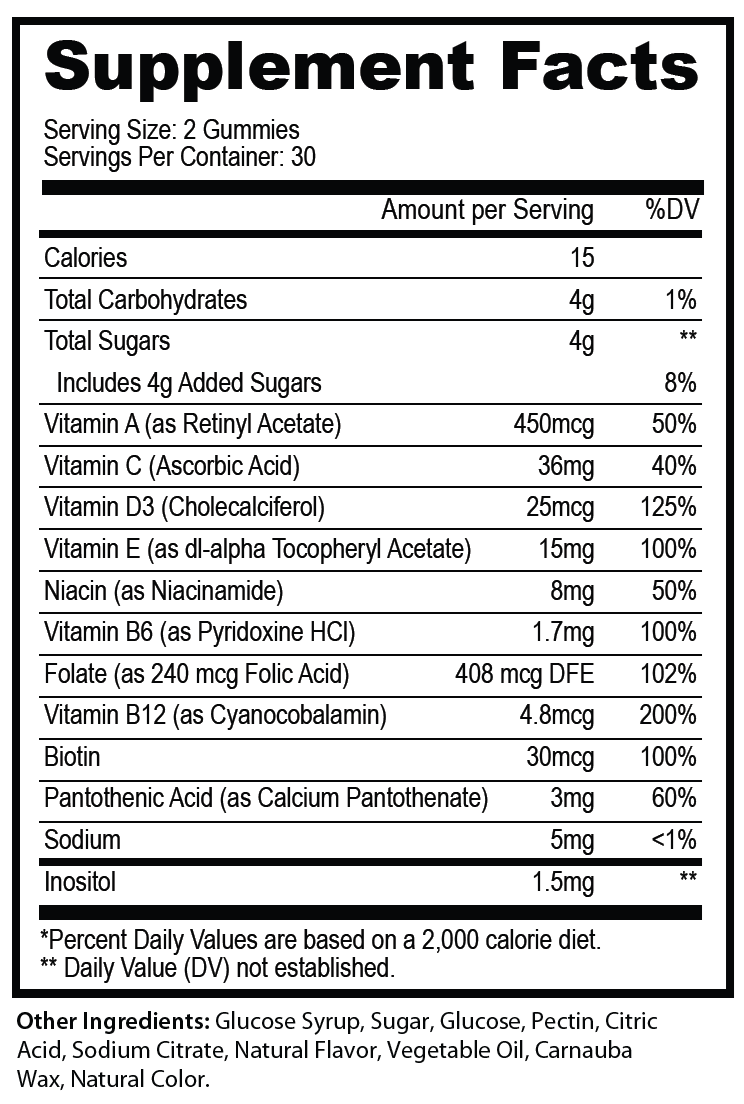 ROC918 Adult Multivitamin Gummies Supplement Facts