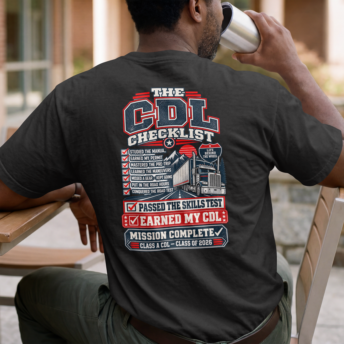 CDL Checklist T-Shirt — "Passed the Skills Test, Earned My CDL" Trucker Shirt