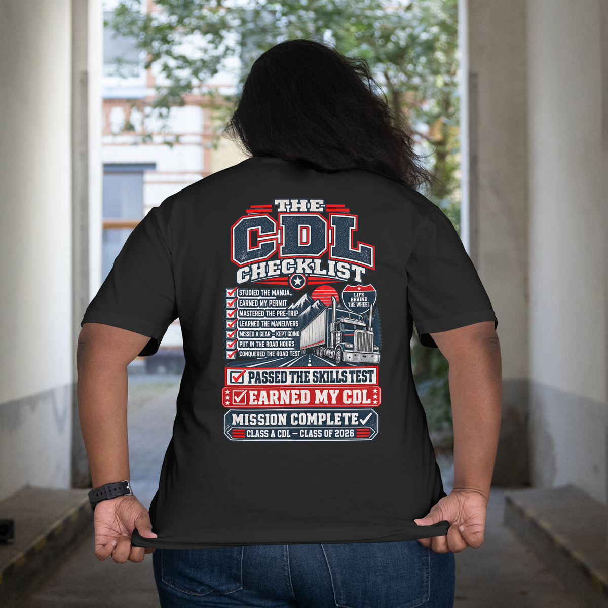 CDL Checklist T-Shirt — "Passed the Skills Test, Earned My CDL" Trucker Shirt