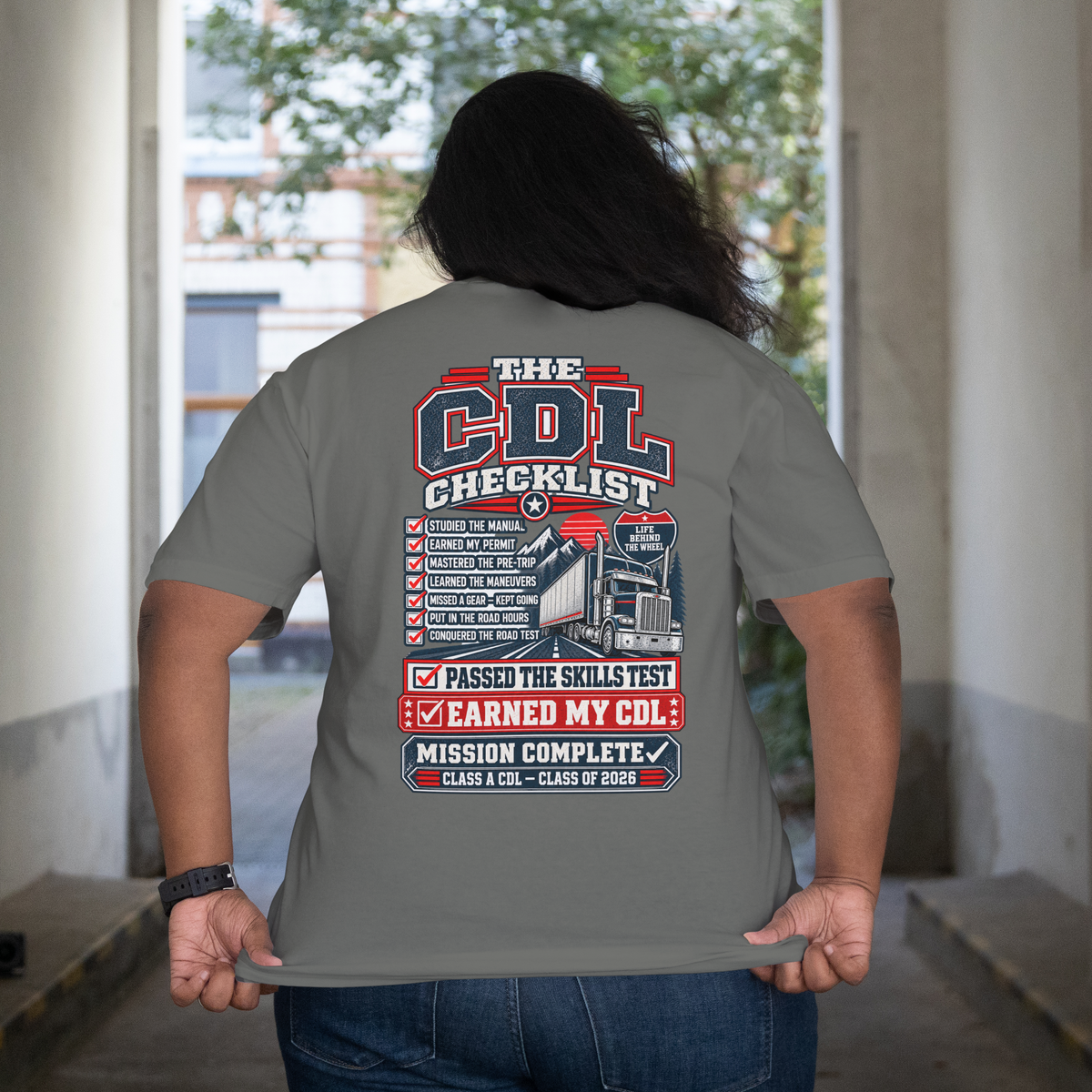 CDL Checklist T-Shirt — "Passed the Skills Test, Earned My CDL" Trucker Shirt
