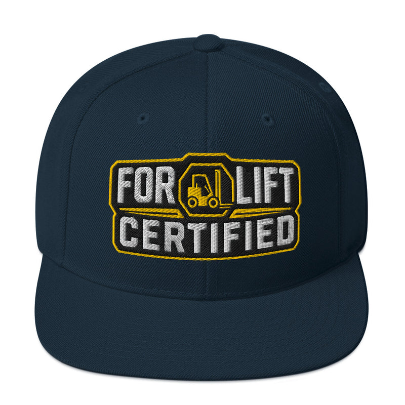 Forklift Certified Industrial Badge Embroidered Snapback Hat – Flat Brim Forklift Operator & Warehouse Worker Cap