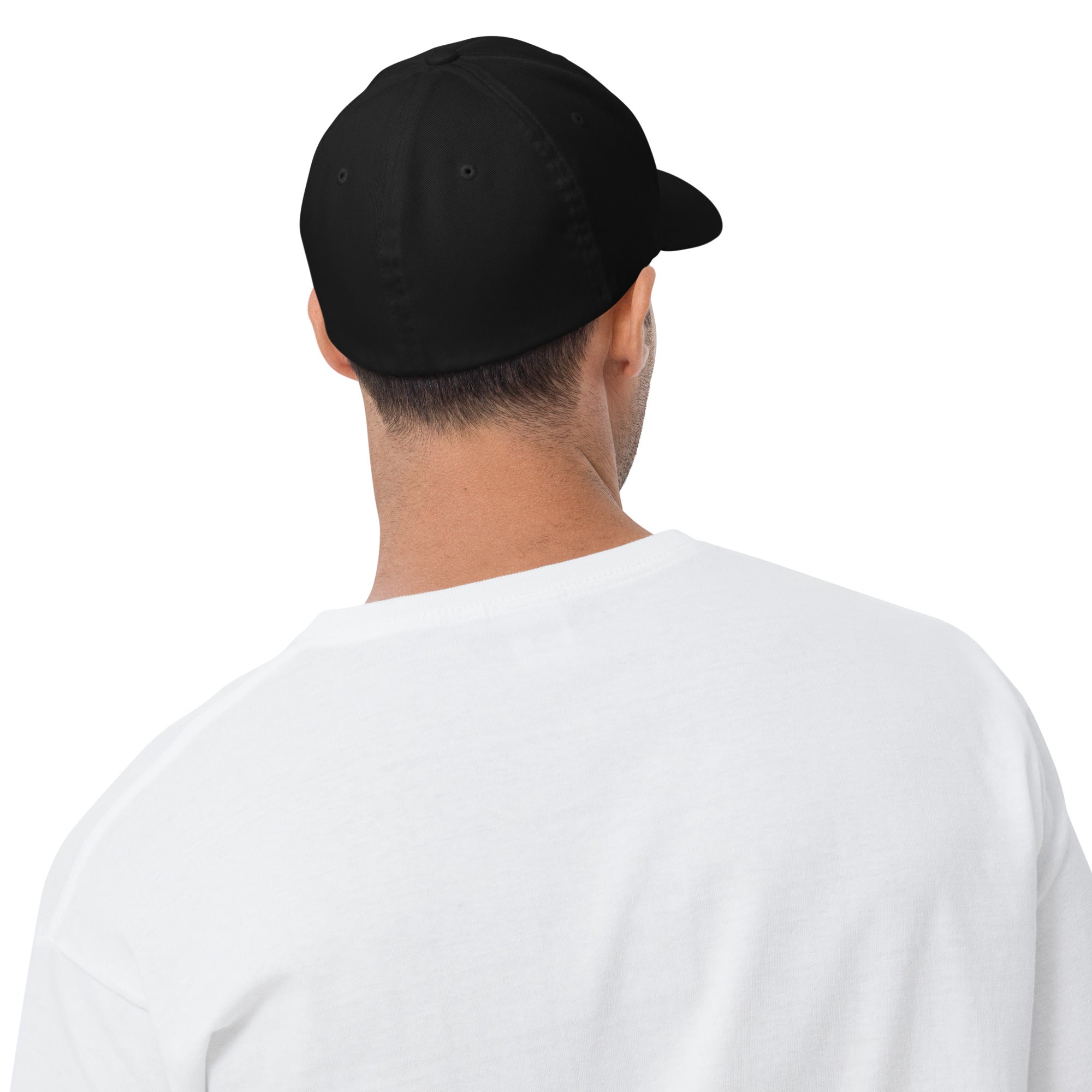 Heavy Duty Certified forklift operator hat in black, back view with elastic stretch band