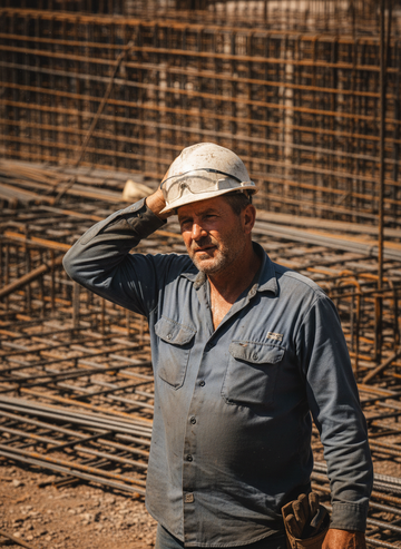 Construction worker in a hard hat wiping sweat on a jobsite - XGRITX electrolytes and joint support for the trades