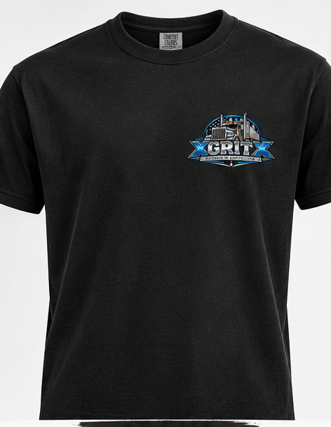 My Teacher Was Wrong trucker shirt front with XGRITX chest logo