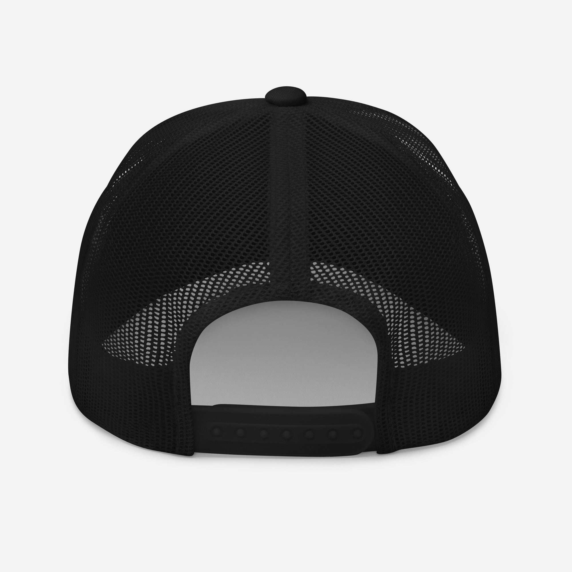 Forklift Certified black trucker hat with mesh back and adjustable snap closure