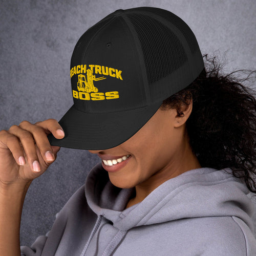 Reach Truck Boss embroidered trucker hat in black, left side view