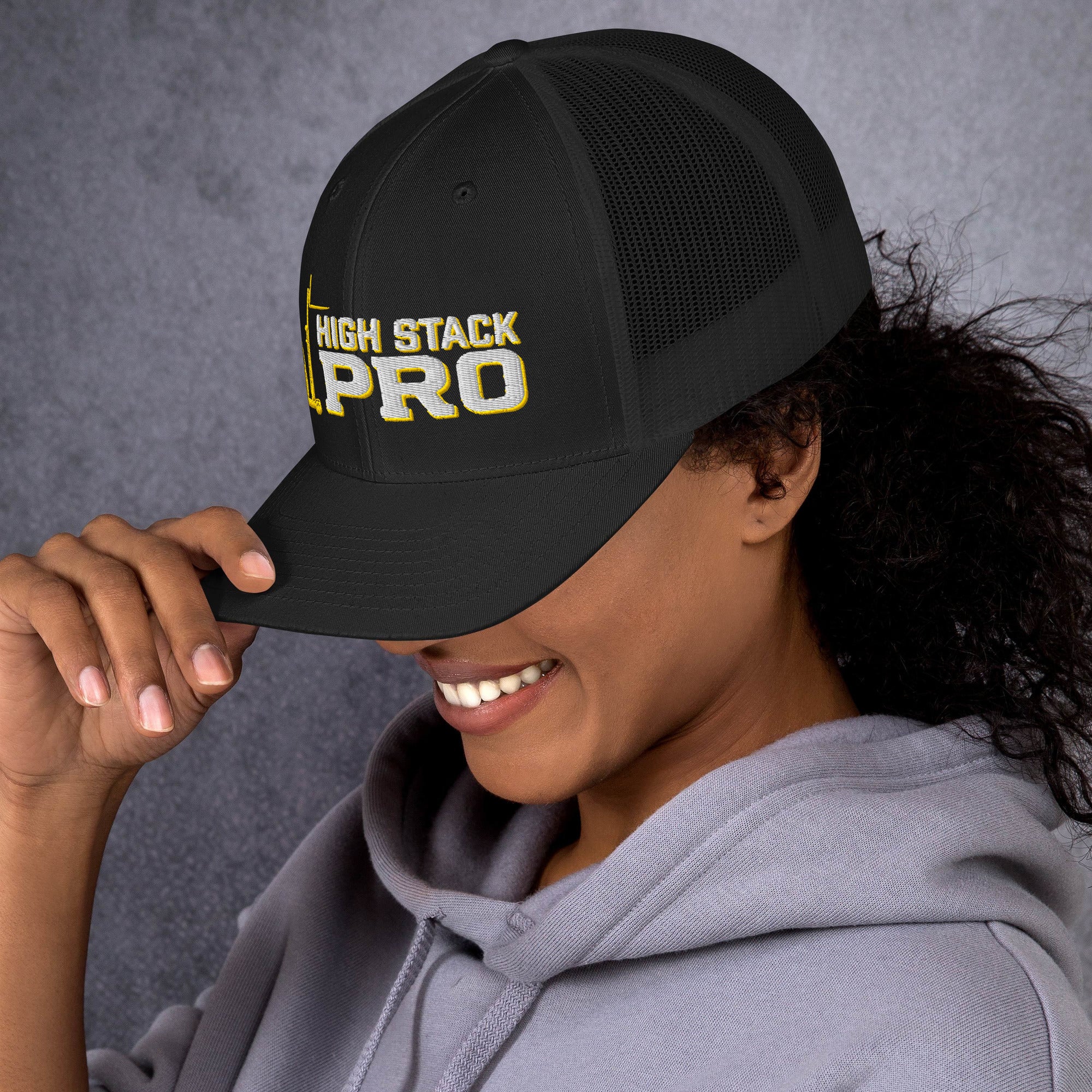 High Stack Pro reach truck operator hat in black, left side view