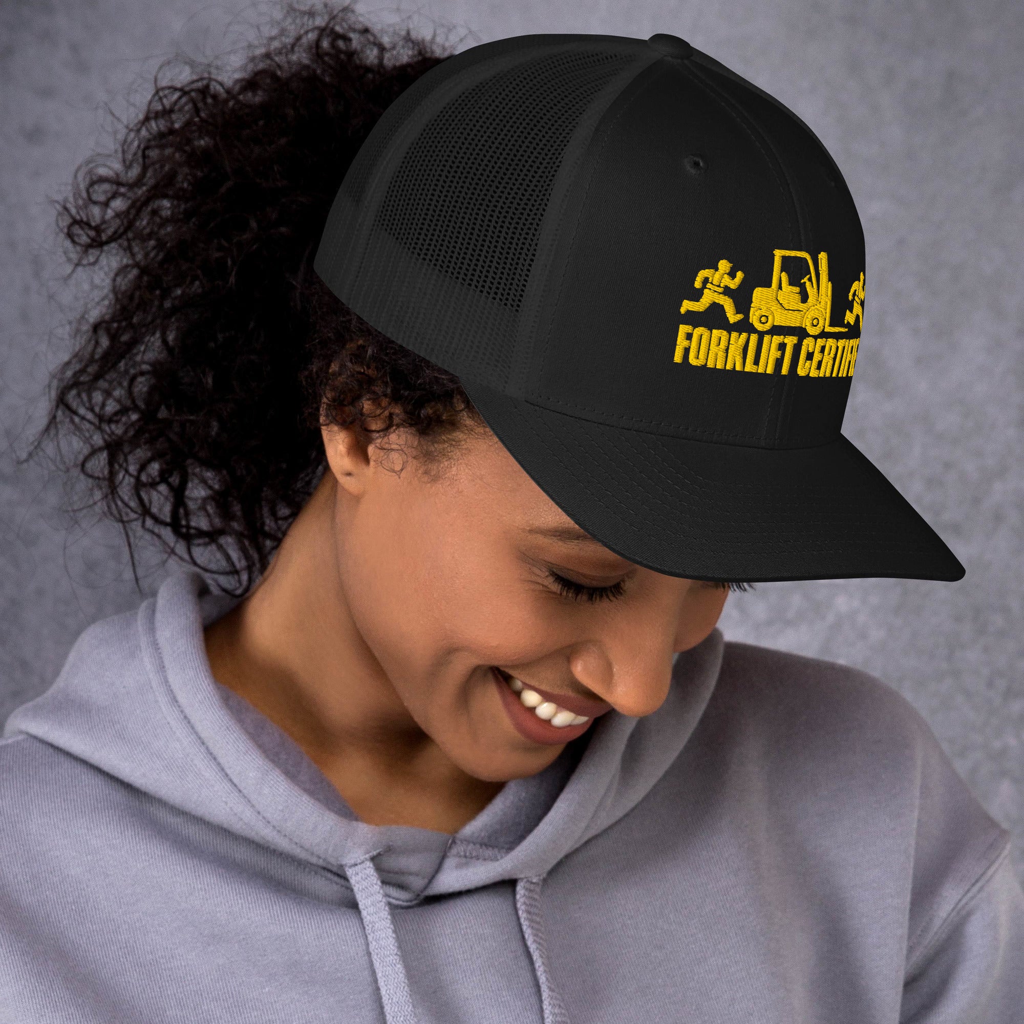 Forklift Certified trucker hat in black, right side view