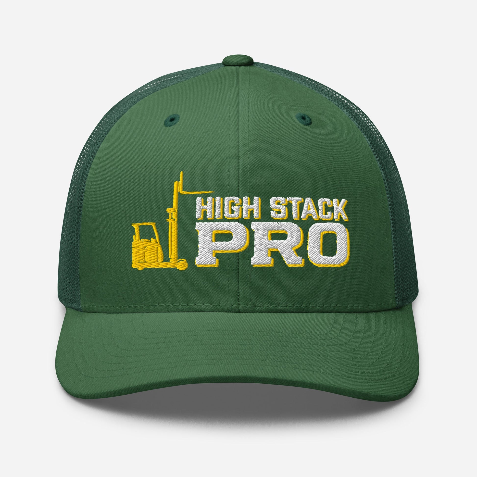 High Stack Pro embroidered forklift operator hat in evergreen, front view