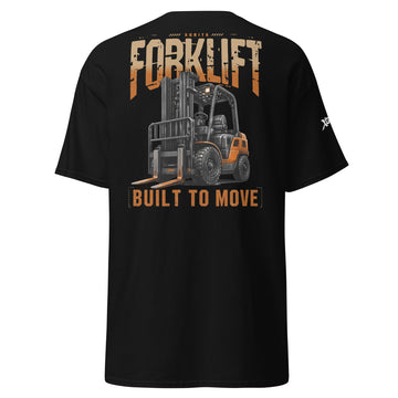 Built to Move forklift operator T-shirt in black, back graphic view