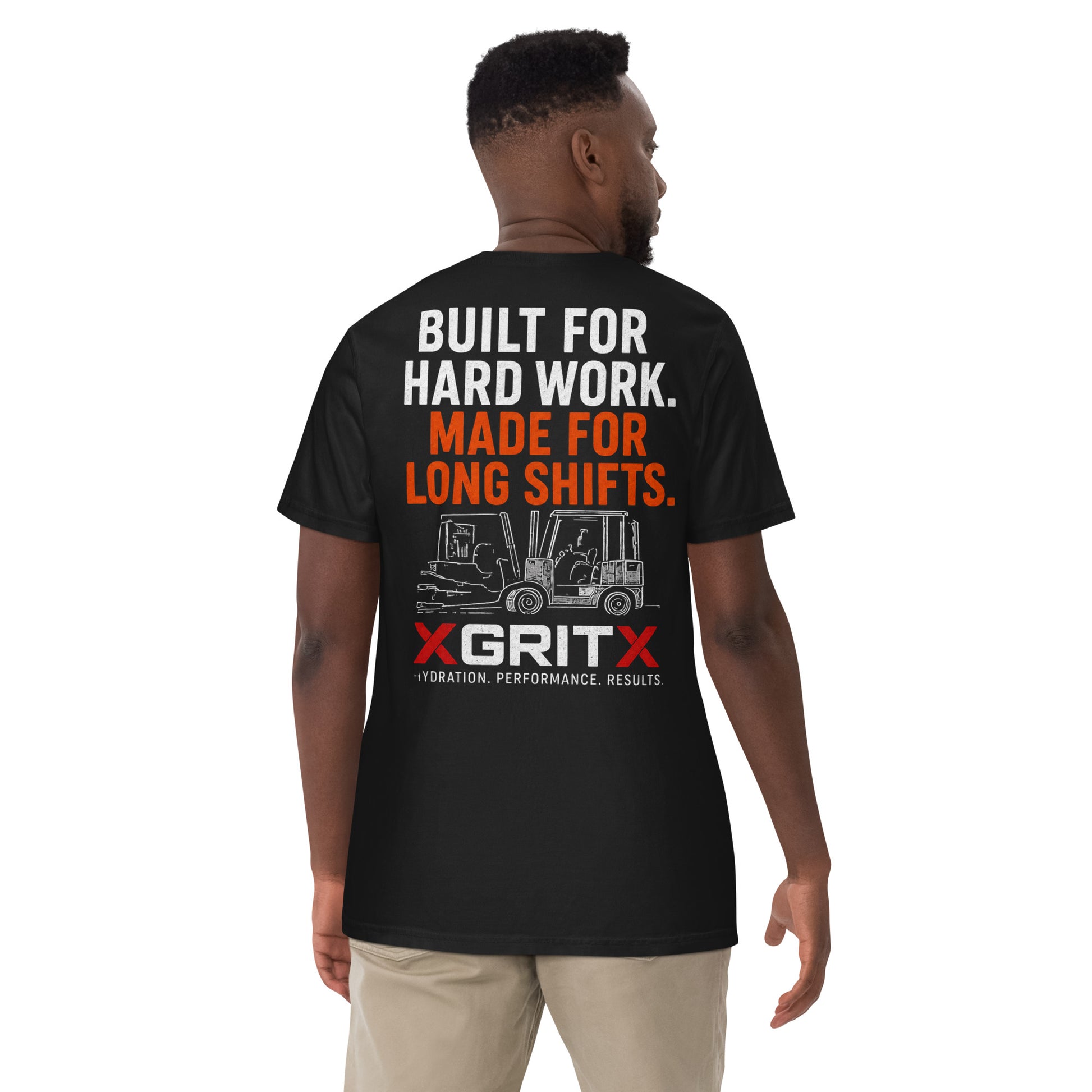 Built for Hard Work Made for Long Shifts XGRITX heavyweight black T-shirt, back graphic