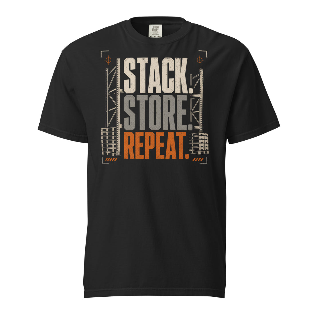 Stack Store Repeat warehouse worker heavyweight T-shirt in black, front view