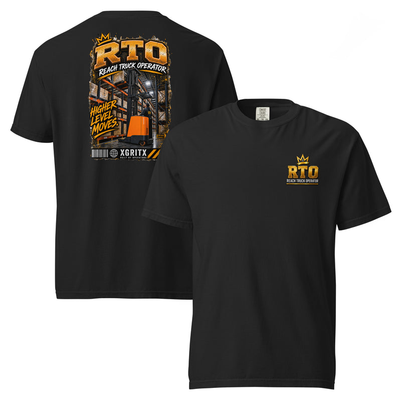 RTO Reach Truck Operator T-Shirt – Higher Level Moves Warehouse Shirt, Comfort Colors 1717 Front & Back Print