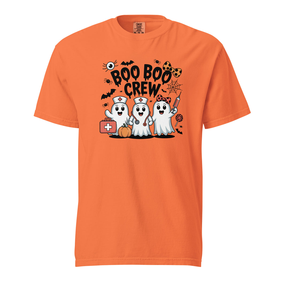 Boo Boo Crew nurse Halloween t-shirt in burnt orange, front view