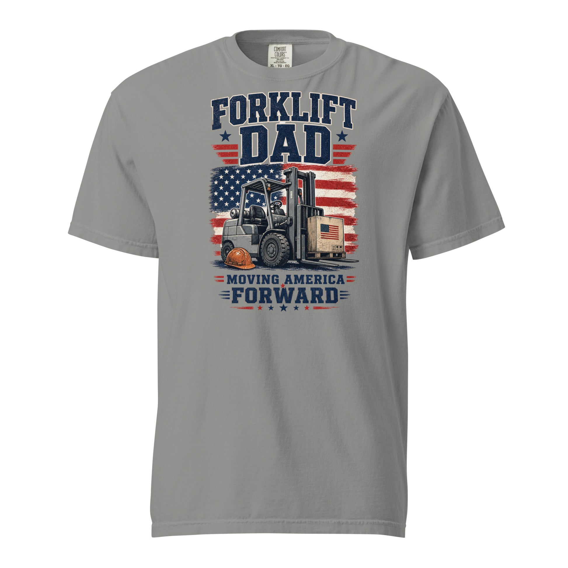 Moving America Forward forklift operator tee in grey, front view