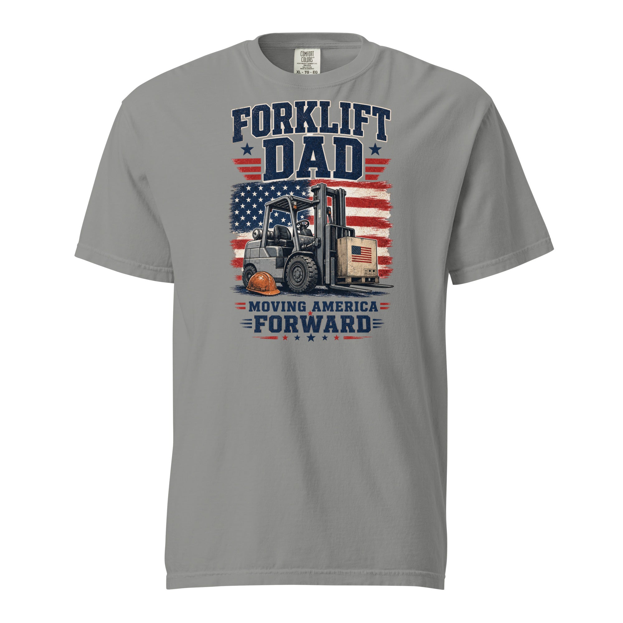 Moving America Forward forklift operator tee in grey, front view