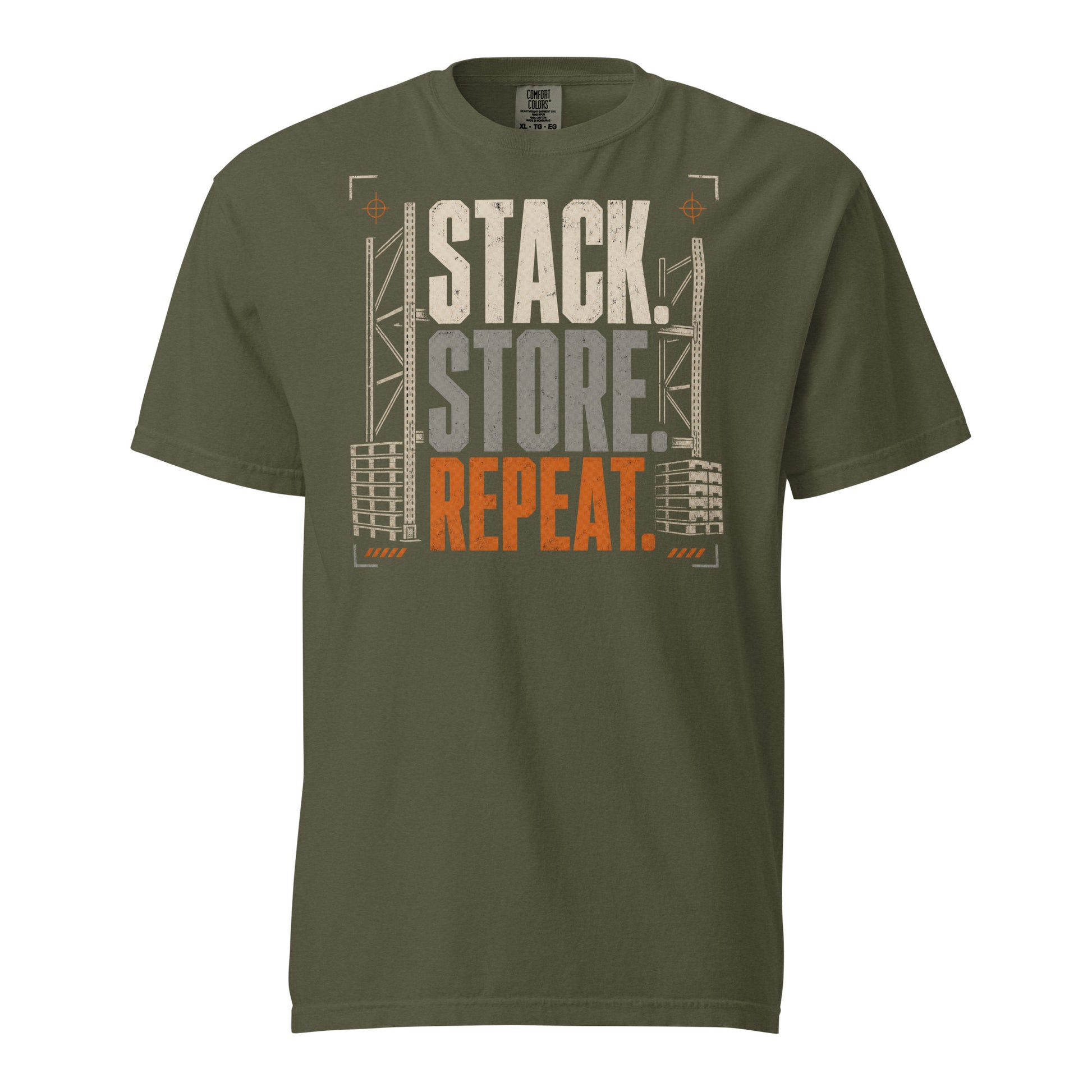 Stack Store Repeat warehouse worker heavyweight T-shirt in sage, front view