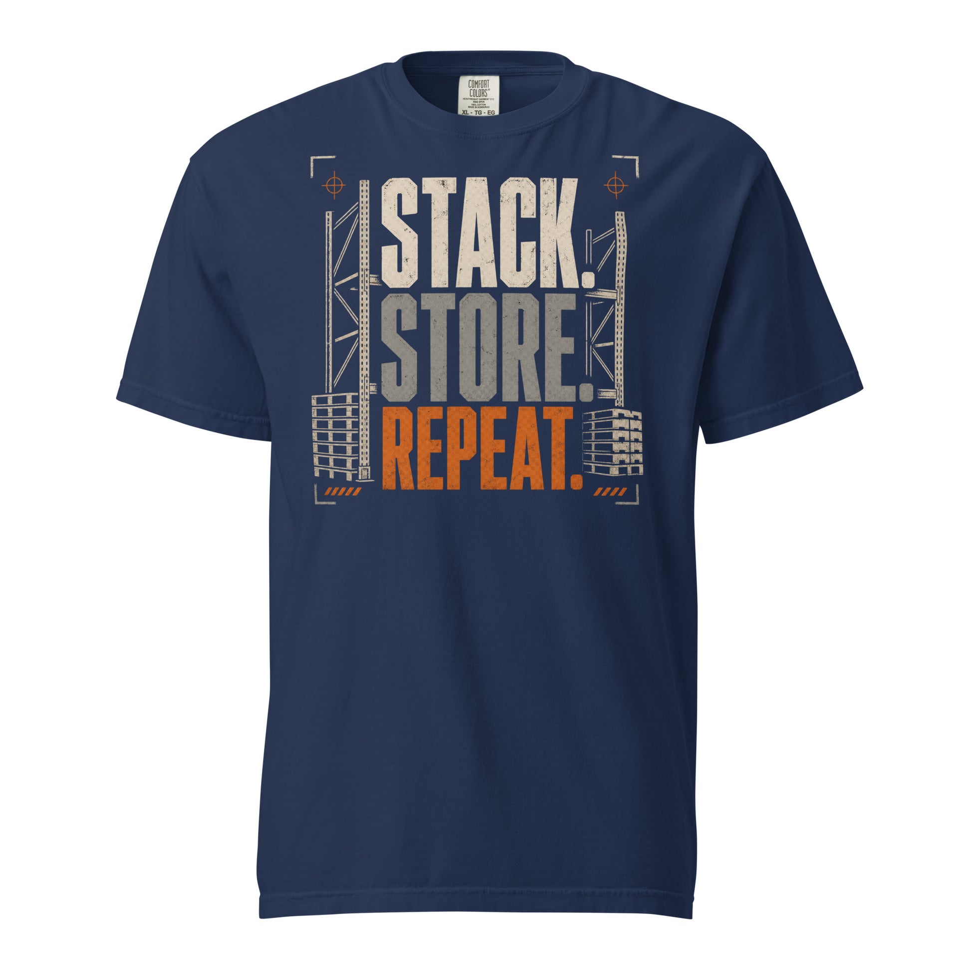 Stack Store Repeat warehouse worker heavyweight T-shirt in true navy, front view