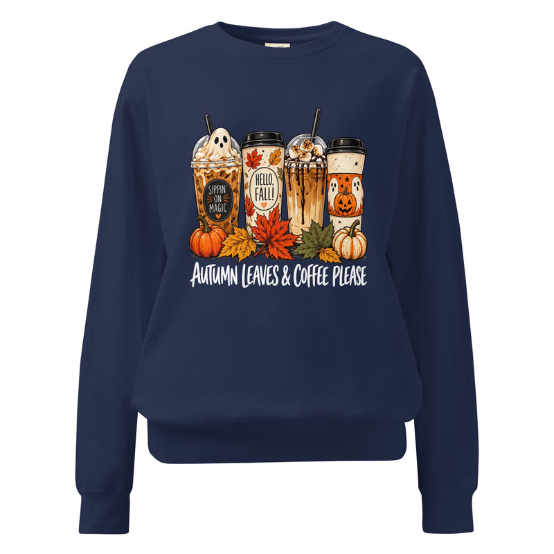 Autumn Leaves & Coffee Please Sweatshirt – Fall Coffee Crewneck, Pumpkin Spice Latte Sweatshirt, Comfort Colors 1566
