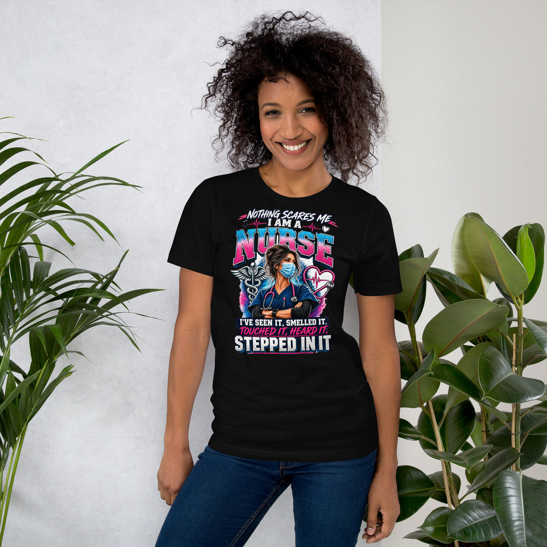 Nothing Scares Me I'm a Nurse funny nurse life t-shirt in Black, front view | XGRITX