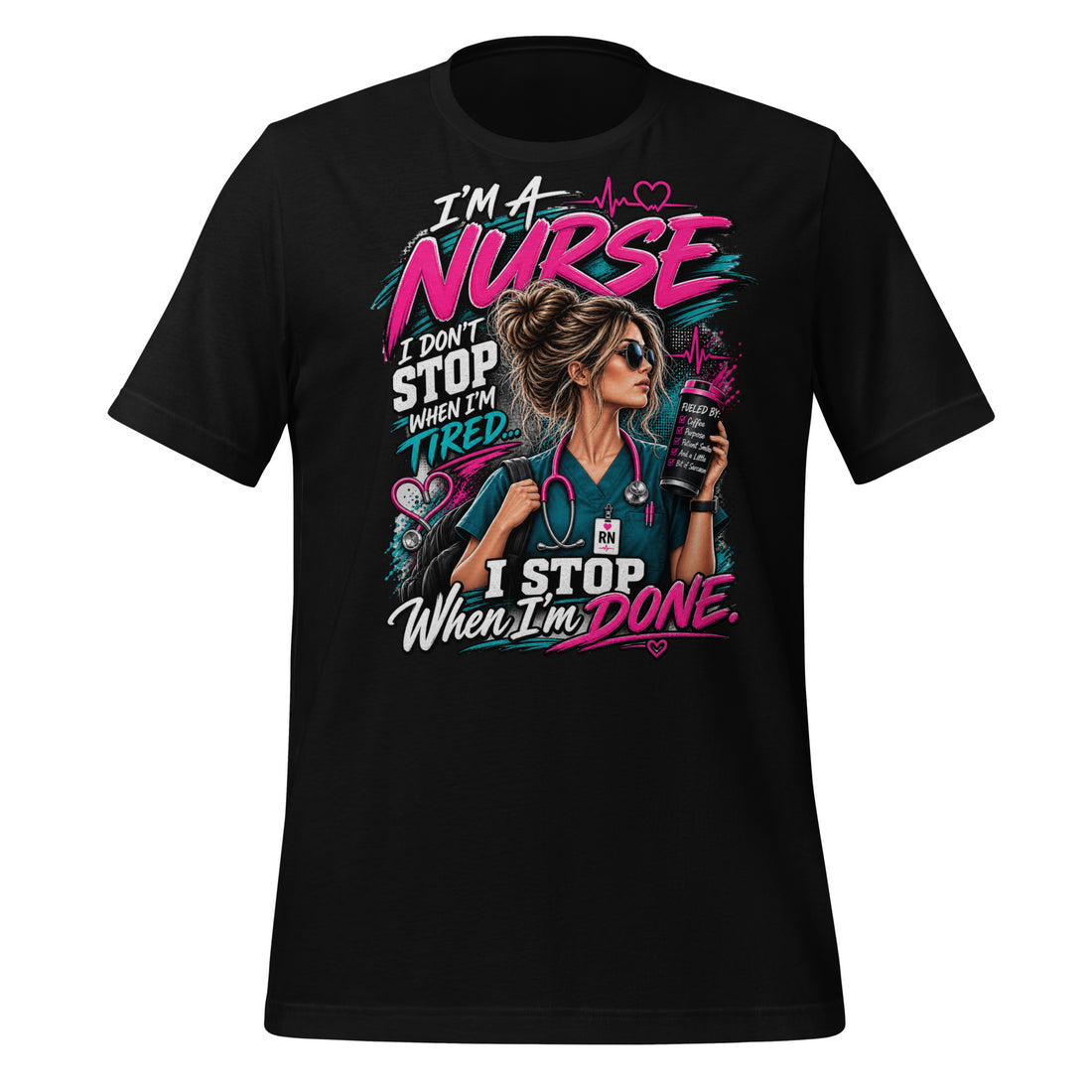 I'm a Nurse funny nursing t-shirt in Black, front view | XGRITX