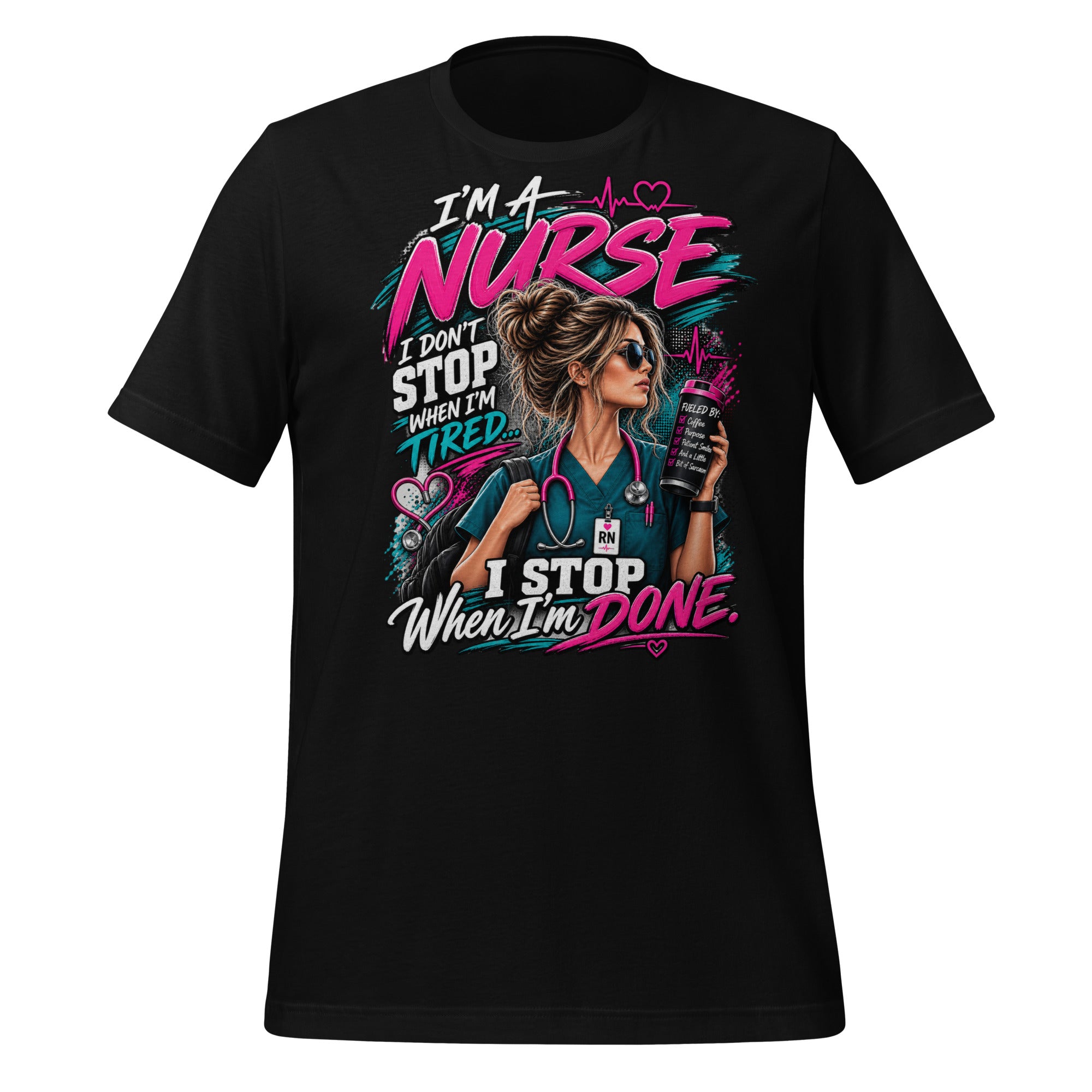 I'm a Nurse funny nursing t-shirt in Black, front view | XGRITX