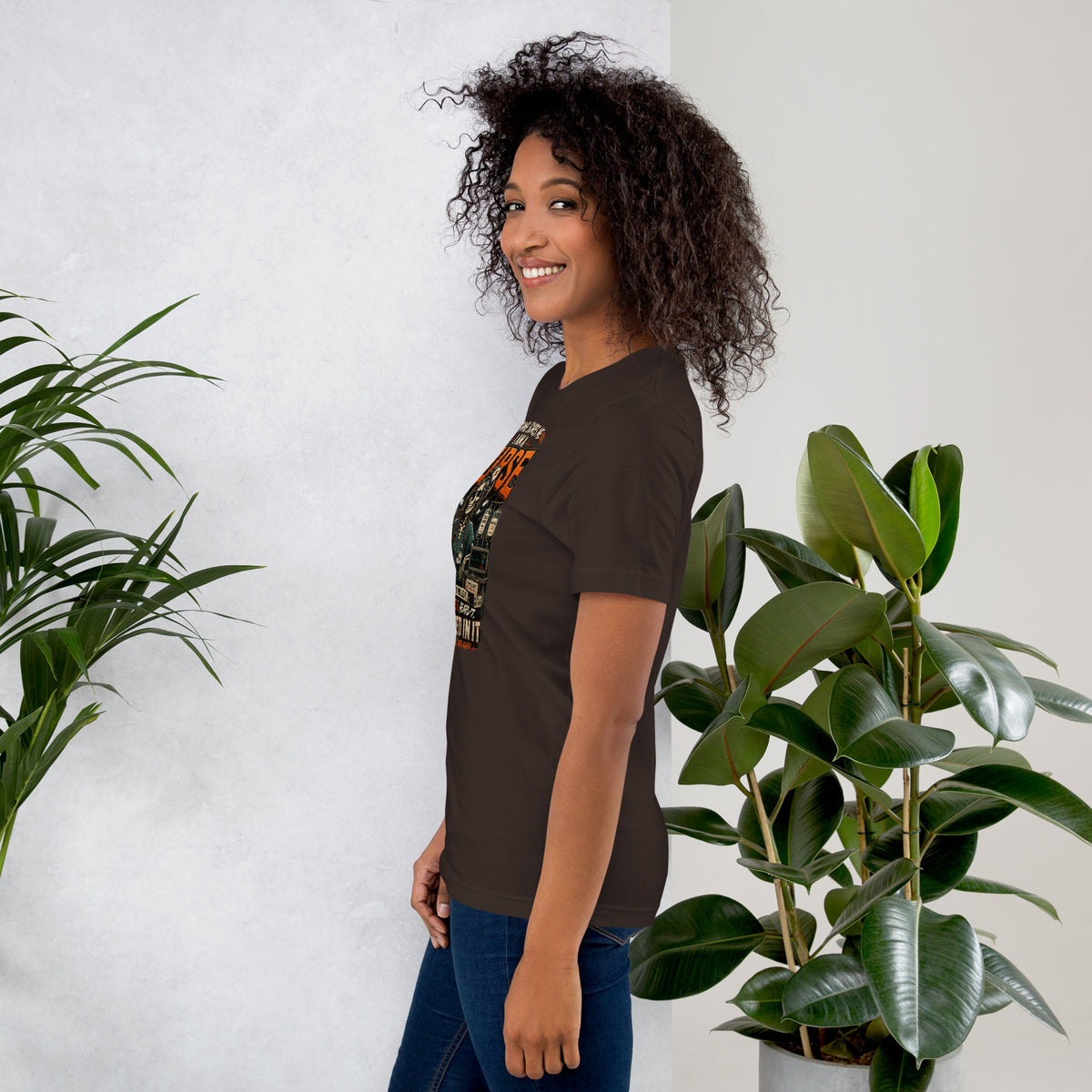 Nothing Scares Me I'm a Nurse skeleton t-shirt in Brown, left side view | XGRITX