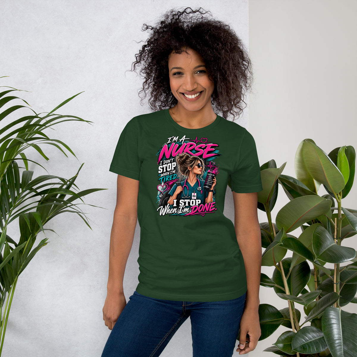 I'm a Nurse funny nursing t-shirt in Forest green, front view | XGRITX