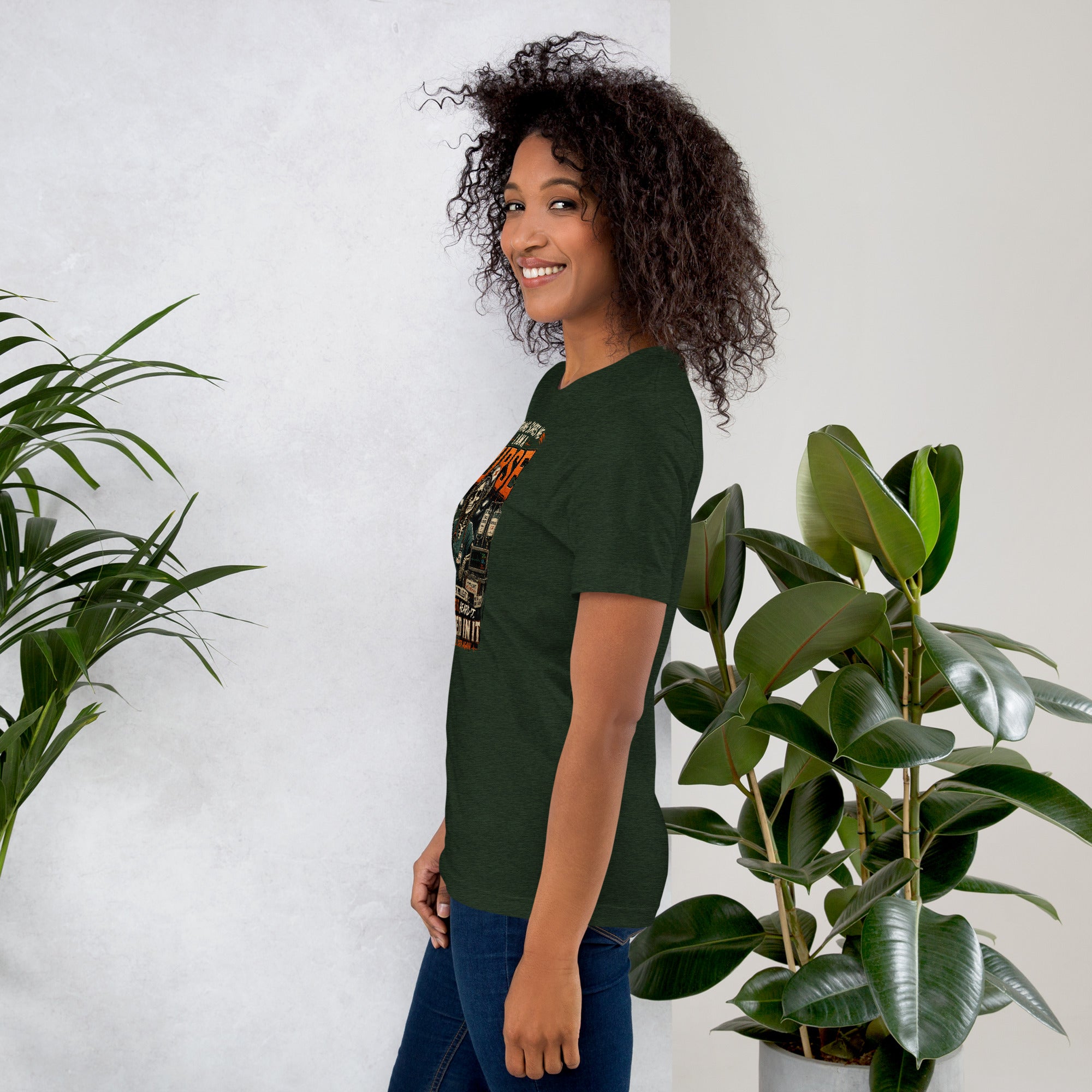 Nothing Scares Me I'm a Nurse skeleton t-shirt in Heather Emerald, left side view | XGRITX