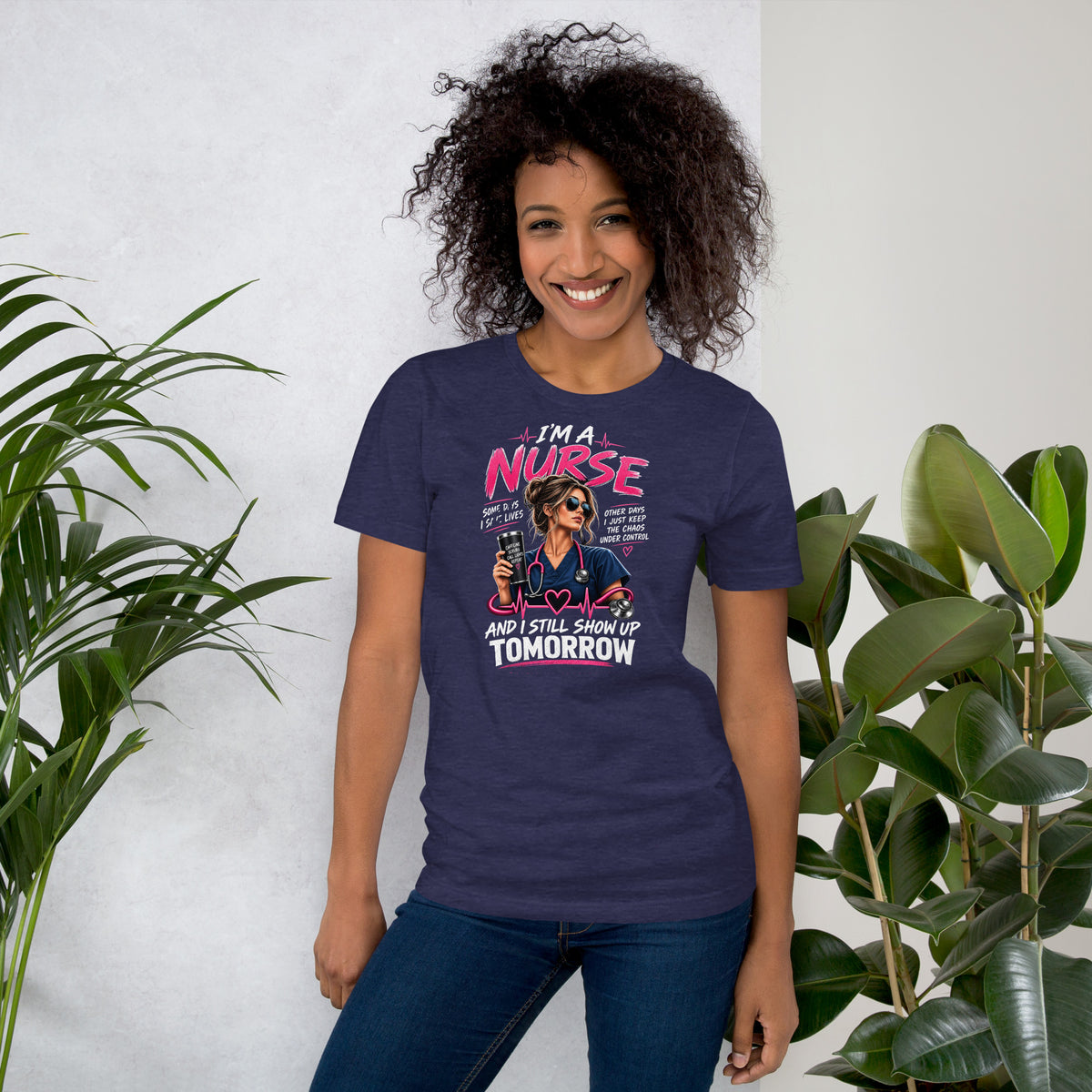 I'm a Nurse Today Tomorrow and Always nurse pride t-shirt in Heather Midnight Navy, front view | XGRITX