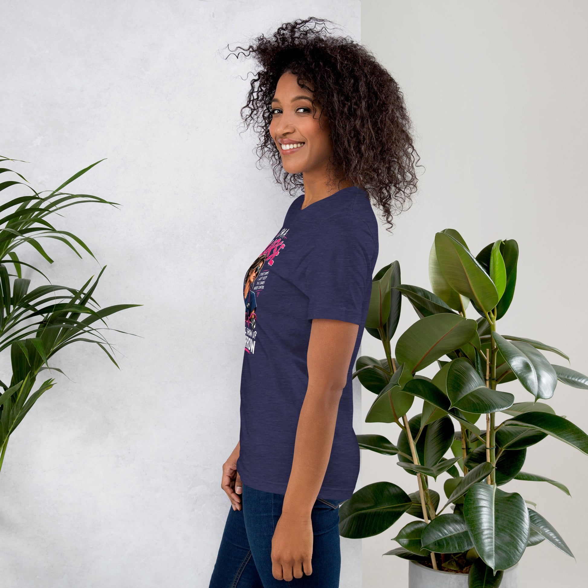 I'm a Nurse Today Tomorrow and Always t-shirt in Heather Midnight Navy, left side view | XGRITX