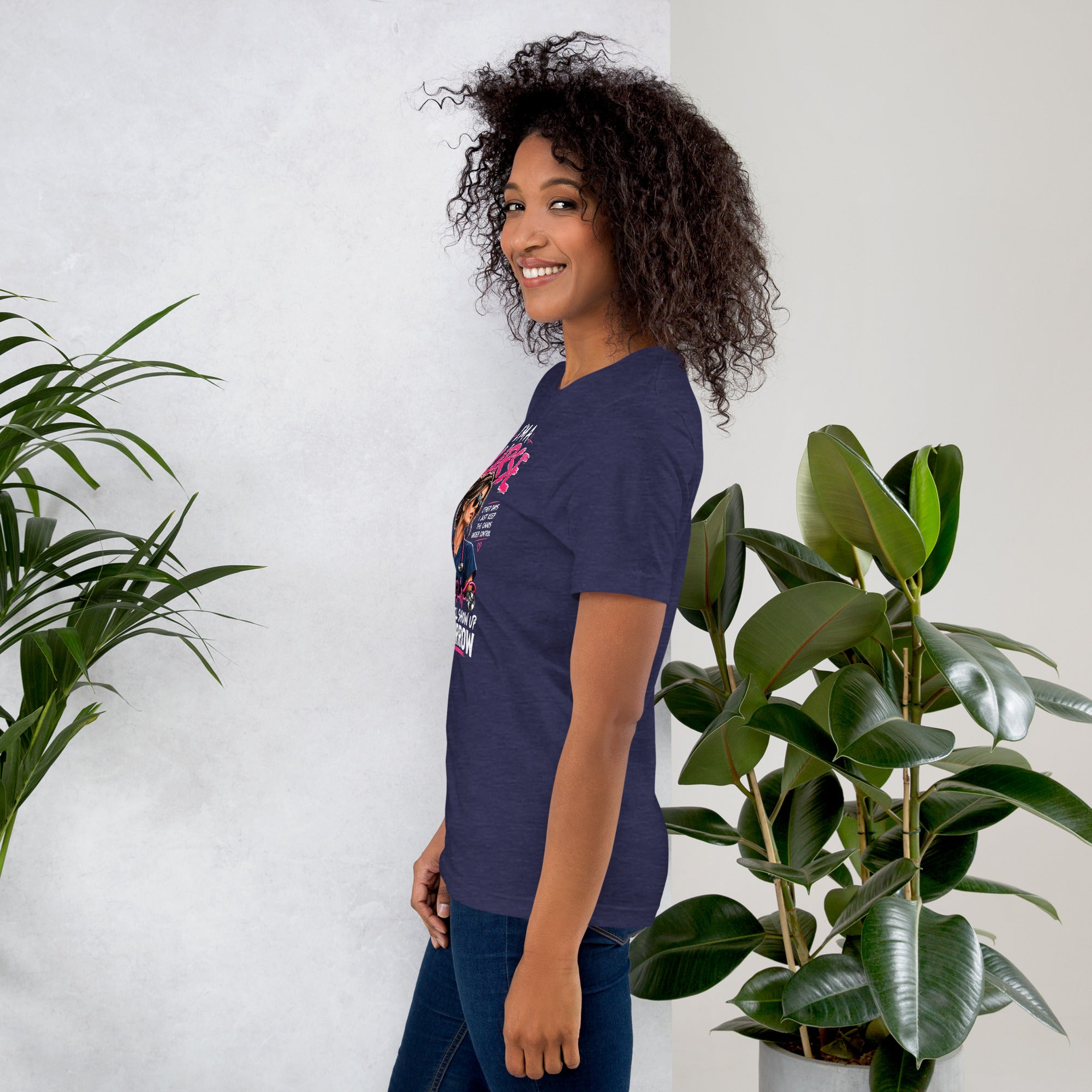 I'm a Nurse Today Tomorrow and Always t-shirt in Heather Midnight Navy, left side view | XGRITX
