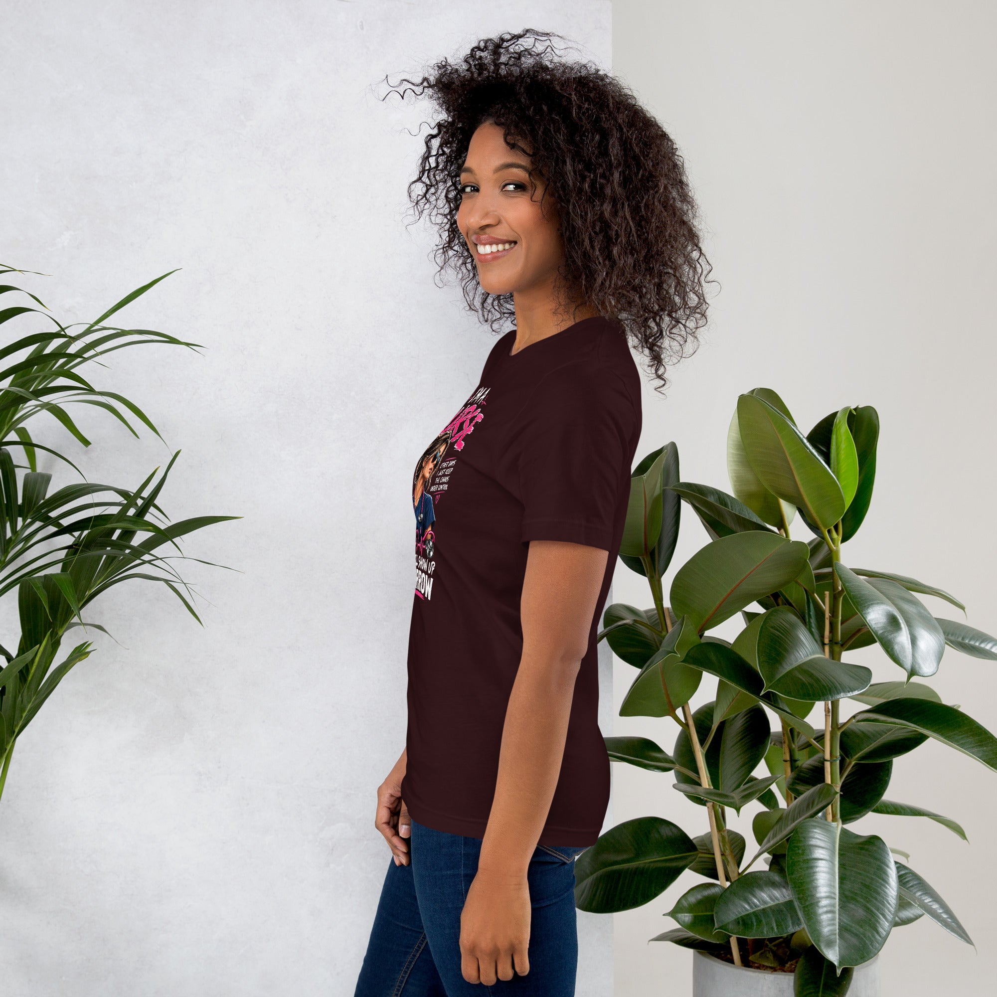 I'm a Nurse Today Tomorrow and Always t-shirt in Oxblood Black, left side view | XGRITX