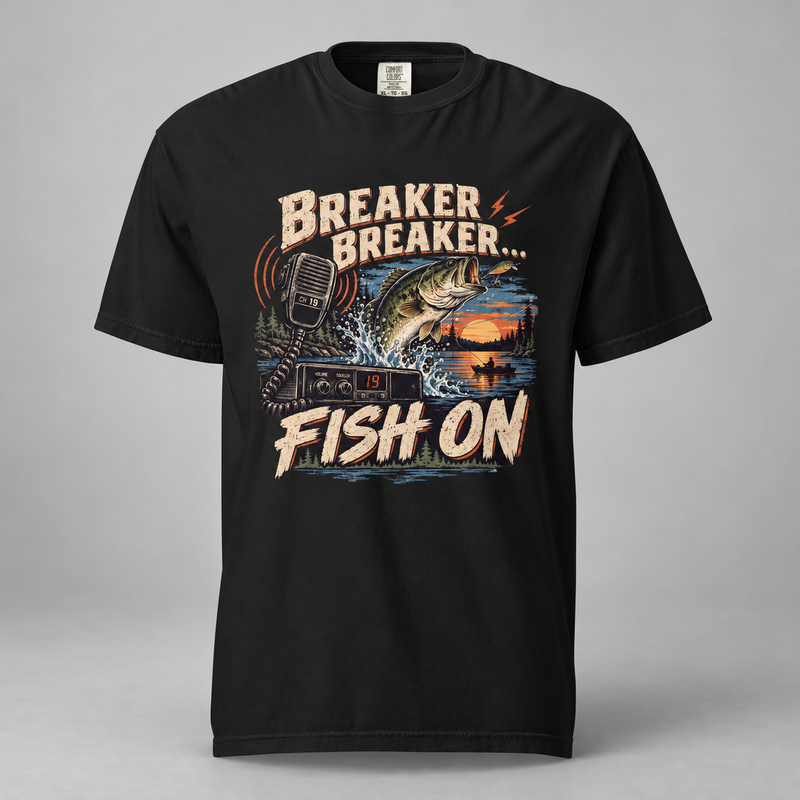 Breaker Breaker Fish On T-Shirt – Trucker Fishing Shirt, CB Radio Bass Fishing Graphic Tee, Truck Driver Gift, Comfort Colors 1717